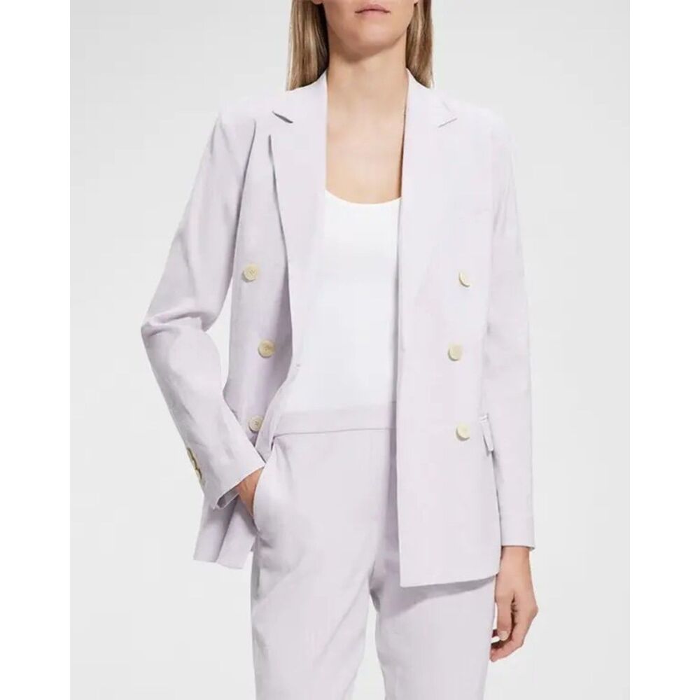NWT Theory Women's Fitted Sharkskin Crunch Double-Breasted Jacket in Pearl Sz 0 - Picture 3 of 16